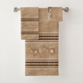 Südwestpronghorns Antelope Face Brown Border Badhandtuch Set (Insitu)