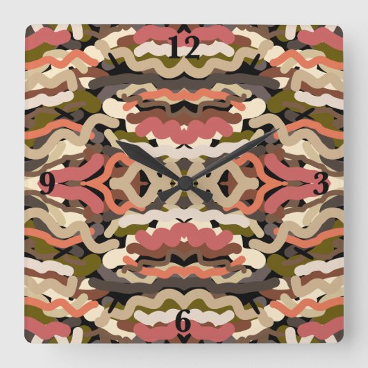 Südwestquiggly Wiggly Earth Tone Abstrakt Quadratische Wanduhr (Vorderseite)