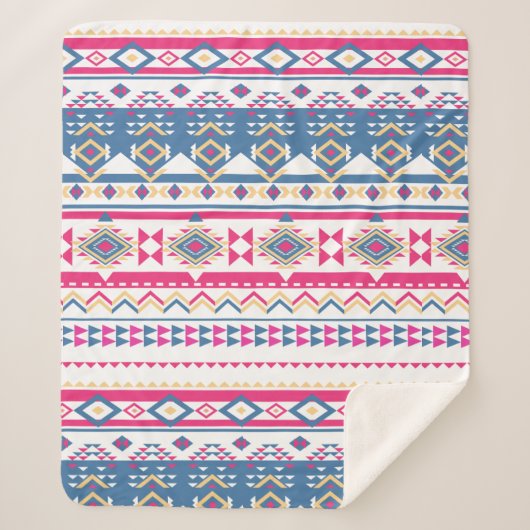 Südwestrosa und blaues Tribal-Muster Sherpadecke (Vorderseite)