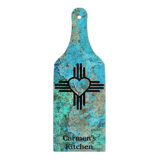 Südweststil Zia Herz Türkis New Mexico Schneidebrett (Vorderseite)