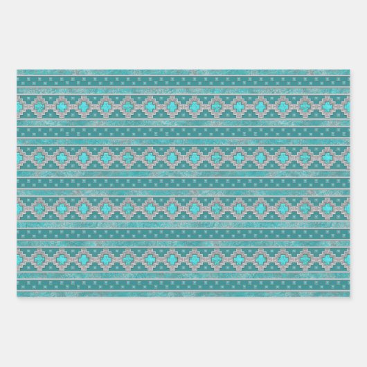 Südwesttürkisfarbene geometrische Muster Geschenkpapier Set (Vorderseite)