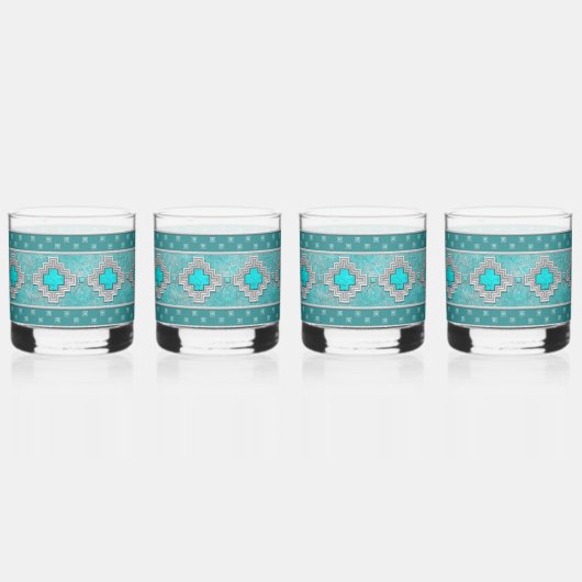 Südwesttürkisfarbenes Stone Geometrisches Muster Whiskyglas (Vorderseite)