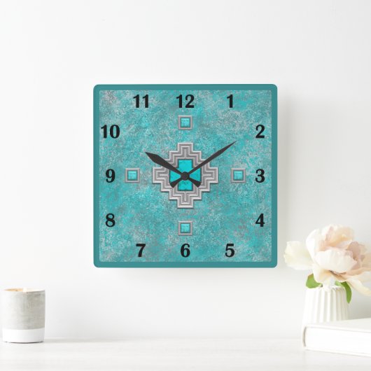 Südwestturquoise Stone Geometric Basic Numbers Quadratische Wanduhr (Zuhause)