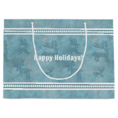 Südwestwinterhirsche und geometrische Pinien Blau Große Geschenktüte (Vorderseite)