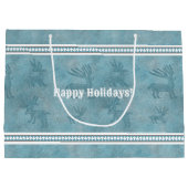 Südwestwinterhirsche und geometrische Pinien Blau Große Geschenktüte (Rückseite)