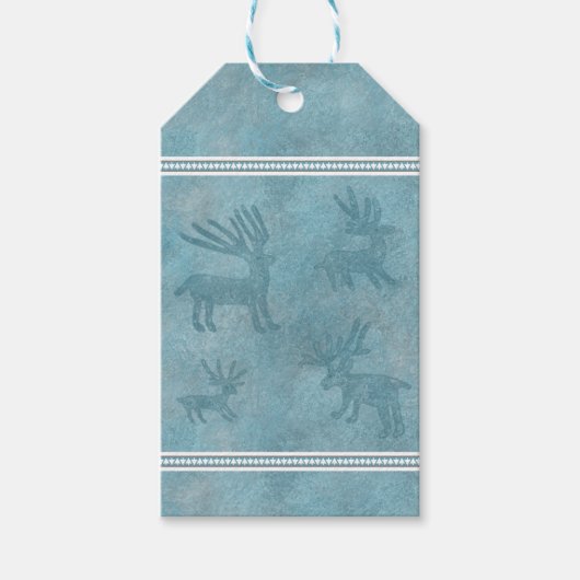 Südwestwinterhirsche und Pinien Blau Geschenkanhänger (Vorderseite)