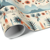 Südwestwüste Blaue Terracotta Orange Feathers Geschenkpapier (Rolleneckpunkt)