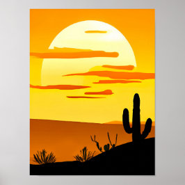 Südwestwüste Sonnenuntergang mit Kaktus Poster