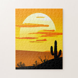 Südwestwüste Sonnenuntergang mit Kaktus Puzzle