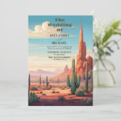 Südwestwüste und Kakteen Wedding Einladung (Stehend Vorderseite)
