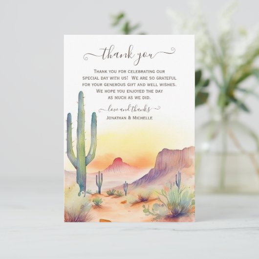 Südwestwüste und Kaktus Foto Wedding Dankeskarte (Stehend Vorderseite)