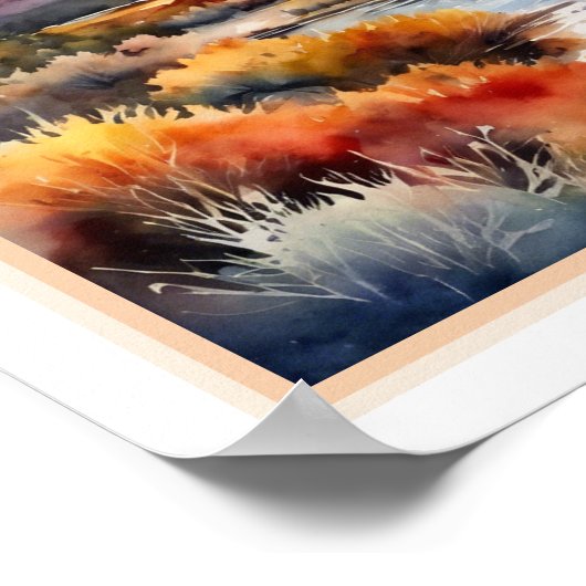 Südwestwüste Wasserfarbe Farbenfrohe Landschaft Poster (Ecke)