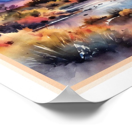 Südwestwüste Wasserfarbe Sonnenaufgang Landschaft Poster (Ecke)