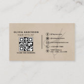 Suede Neutral Schere QR Code Haarstylist  Visitenkarte (Rückseite)