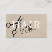 Suede Neutral Scissors QR Code Hair Stylist Visitenkarte (Vorderseite)
