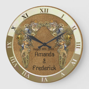 Suede Texture with Steampunk Sculptures Große Wanduhr