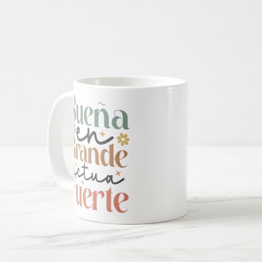 "Sueña en Grande Actúa Fürte" Boho Inspiration Kaffeetasse (Vorderseite Links)