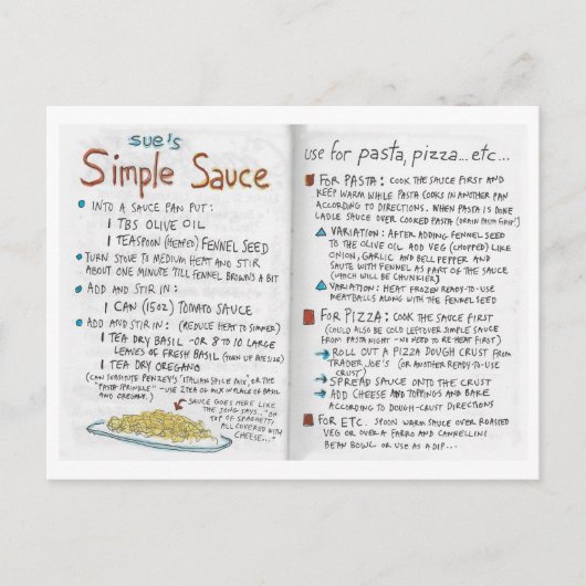 Sue's Simple Sauce-Rezept Postkarte (Vorderseite)