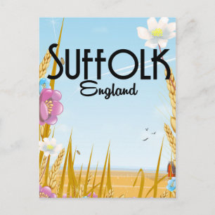 Suffolk England Bauernhof Cartoon Reiseplakat Postkarte