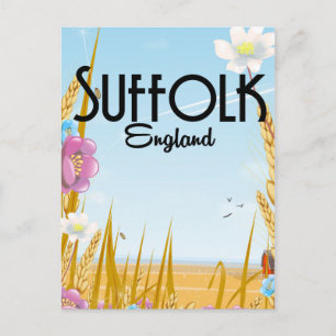 Suffolk England Bauernhof Cartoon Reiseplakat Postkarte