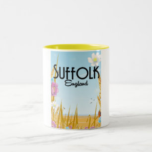 Suffolk England Bauernhof Cartoon Reiseplakat Zweifarbige Tasse