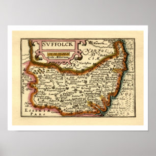 Suffolk (Suffolck) Landkreis England Antike Karte Poster