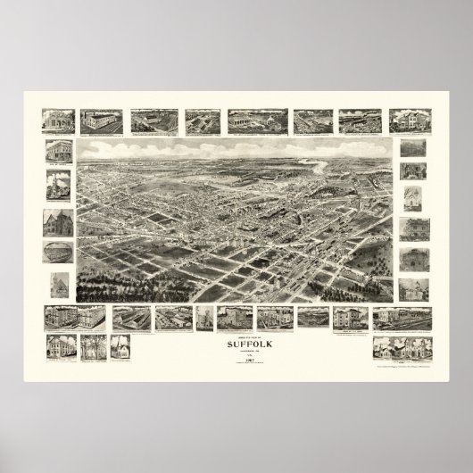 Suffolk, VA Panoramic Map - 1907 Poster (Vorne)