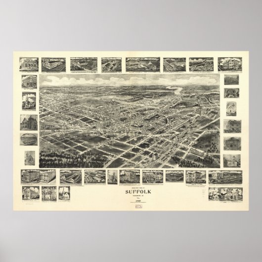 Suffolk Virginia 1907 Antique Panoramabalkarte Poster (Vorne)
