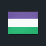 Suffragette Flag Leinwanddruck<br><div class="desc">Dieses Design zeigt die Fahne der Suffragette-Bewegung, die im 20. Jahrhundert für das Wahlrecht bei öffentlichen Wahlen kämpfte, die als Frauenwahlrecht bekannt sind. Der Begriff "Suffragette" wurde zunächst geprägt, um die Bewegung zu vermindern, aber die beteiligten Frauen akzeptierten und begrüßten den neuen Namen bald als Zeichen ihrer Weigerung, nur männliche...</div>