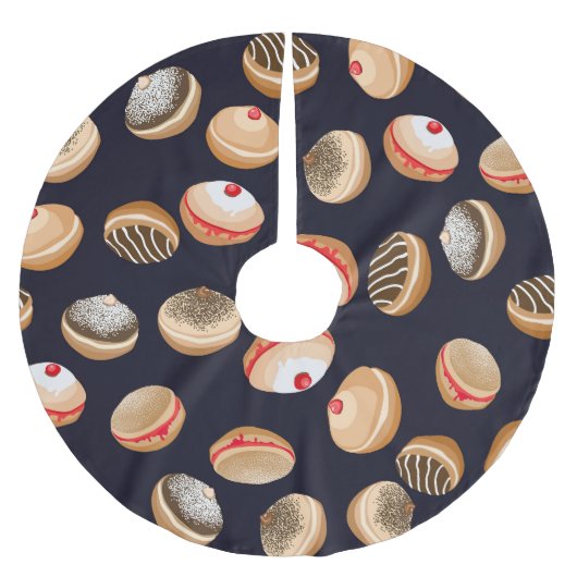 Sufganiyot Donuts: Hanukkah Vintages Muster Polyester Weihnachtsbaumdecke (Vorderseite)