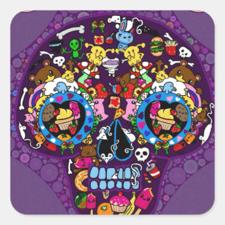 Sugar Art Skull Kawaii Doodle maßgeschneidert Quadratischer Aufkleber