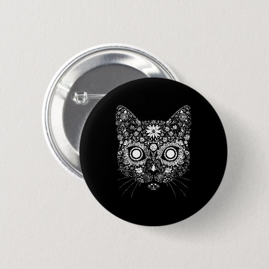 Sugar Cat Skull Flower Artistic Design  Button (Vorne & Hinten)