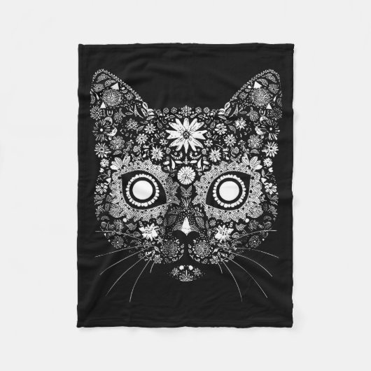 Sugar Cat Skull Flower Artistic Design Fleecedecke (Vorderseite)
