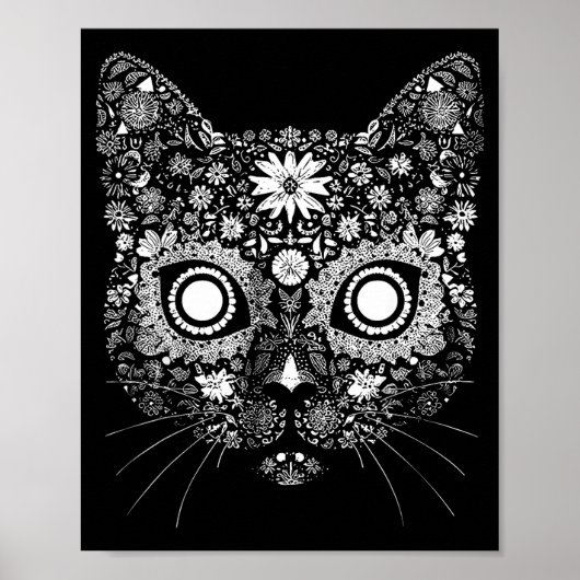 Sugar Cat Skull Flower Artistic Design Poster (Vorne)