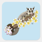 Sugar Glider Niedlich Floral Quadratischer Aufkleber (Vorderseite)