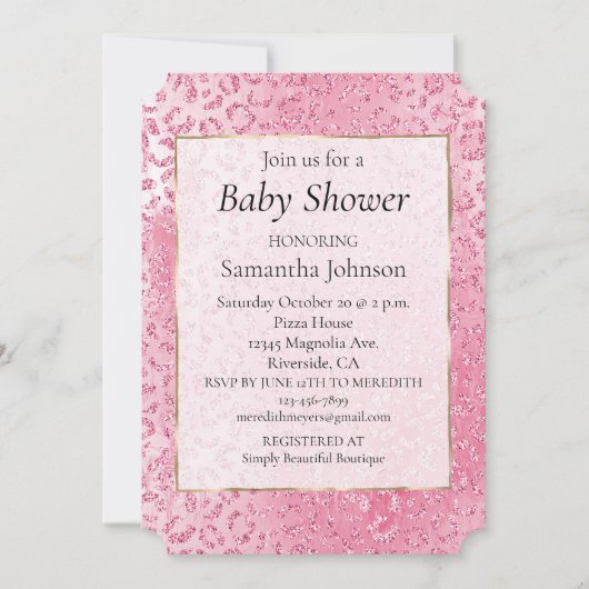 Sugar Pink Glitzer Leopard Print Einladung (Vorderseite)