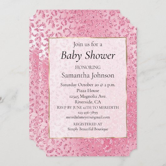 Sugar Pink Glitzer Leopard Print Einladung (Vorne/Hinten)