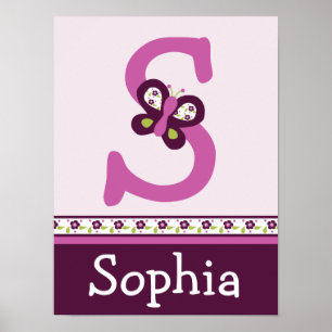 Sugar Plum Butterfly Letter & Name Wall Art Poster