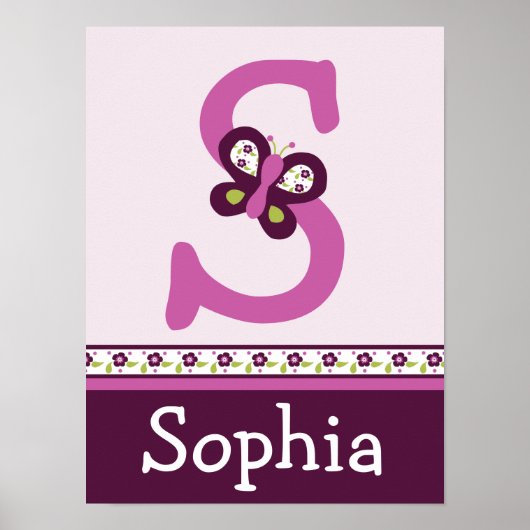 Sugar Plum Butterfly Letter & Name Wall Art Poster (Vorne)