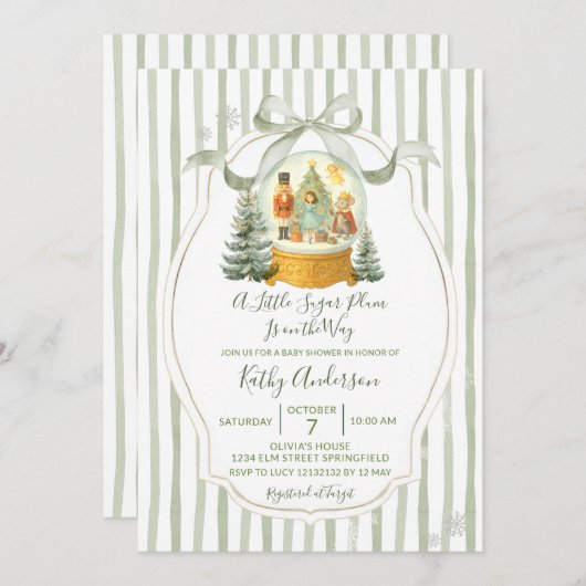 Sugar Plum Christmas Green Winter Baby Shower Einladung (Vorne/Hinten)