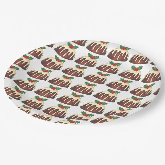 Sugar Plum Pudding Weihnachtsessen Britisches Esse Pappteller (Schrägansicht)