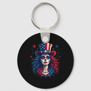 Sugar Skull 4. Juli American Flag Skeleton Wom Schlüsselanhänger