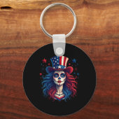Sugar Skull 4. Juli American Flag Skeleton Wom Schlüsselanhänger (Vorderseite)