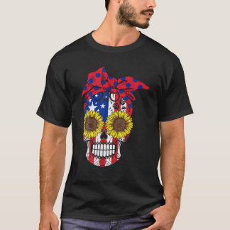 Sugar Skull American Flag Sonnenblumen Blume T-Shirt