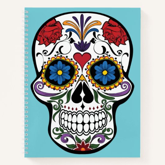 Sugar Skull Aquamarin-Day of the Dead Sketchbook Notizblock (Vorderseite)