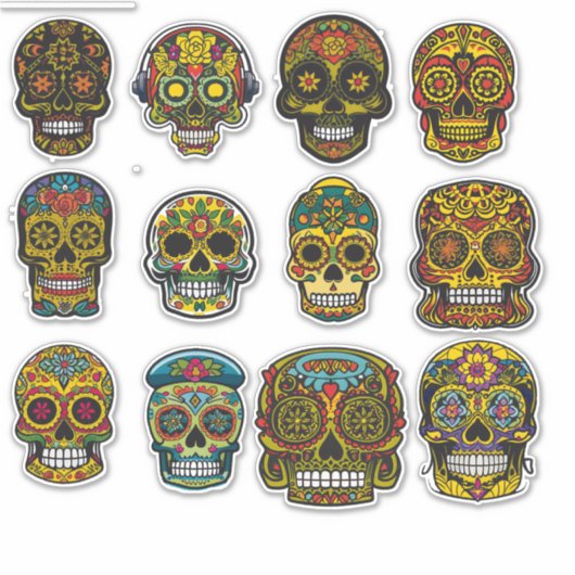Sugar Skull Art 12 Piece Muertos Pack Aufkleber (Vorderseite)