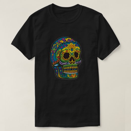 Sugar Skull Art - Blau mit Golden Makeup T-Shirt (Design vorne)
