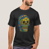 Sugar Skull Art - Blau mit Golden Makeup T-Shirt (Vorderseite)