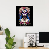 Sugar Skull Art - Blühende Schönheit Poster (Heimbüro)