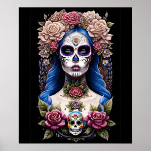 Sugar Skull Art - Blühende Schönheit Poster